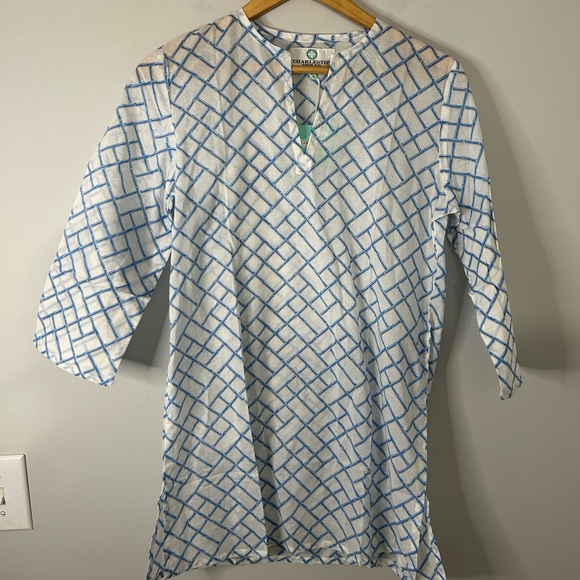 NWT Charleston Shoe Company White & Blue Printed Tunic - Picture 1 of 5